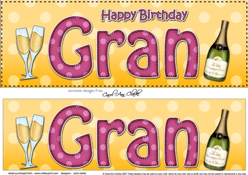 Large DL Happy Birthday GRAN 3D decoupage with Champagne