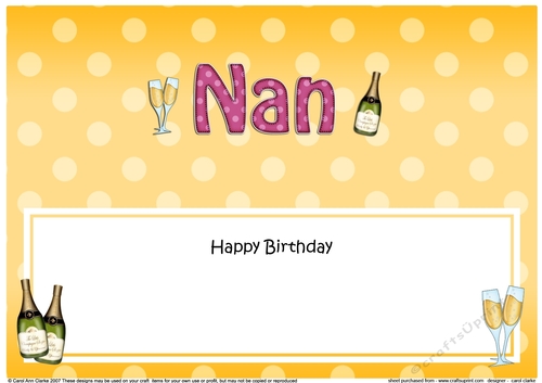 Large DL Happy Birthday NAN insert with Champagne