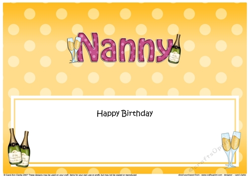 Large DL Happy Birthday NANNY insert with Champagne