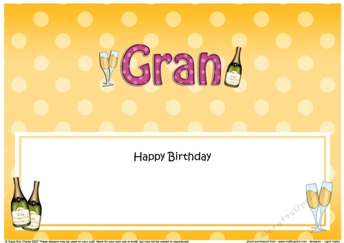 Large DL Happy Birthday GRAN insert with Champagne