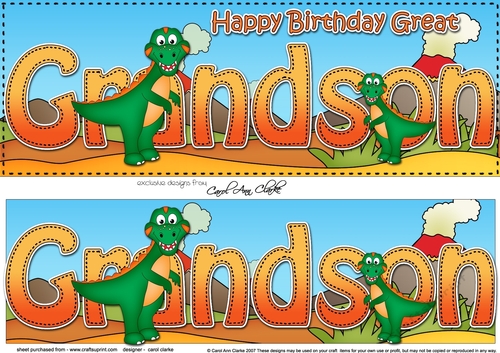 Large DL Happy Birthday GREAT GRANDSON 3D decoupage with Dinosaurs
