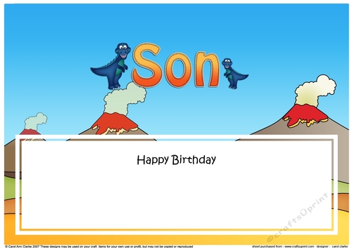 Large DL Happy Birthday SON insert with Dinosaurs