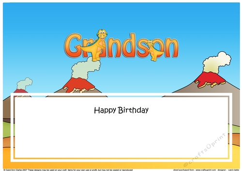 Large DL Happy Birthday GRANDSON insert with Dinosaurs