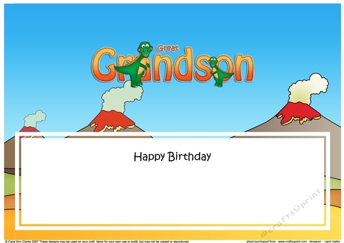 Large DL Happy Birthday GREAT GRANDSON insert with Dinosaurs