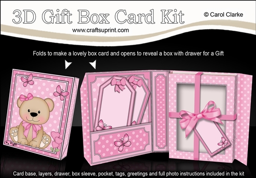 3D Cute Little Teddy Bear Gift Box Card Kit 3d Decoupage