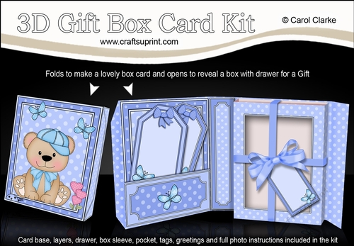 3D Cute Little Teddy Bear Gift Box Card Kit 3d Decoupage