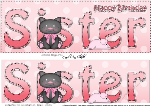 Large DL Happy Birthday SISTER 3D decoupage with Cute Cat