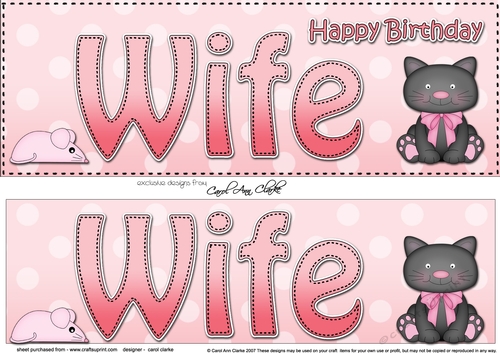 Large DL Happy Birthday WIFE 3D decoupage with Cute Cat