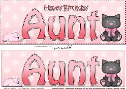 Large DL Happy Birthday AUNT 3D decoupage with Cute Cat