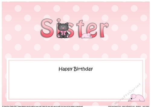 Large DL Happy Birthday SISTER insert with Cute Cat