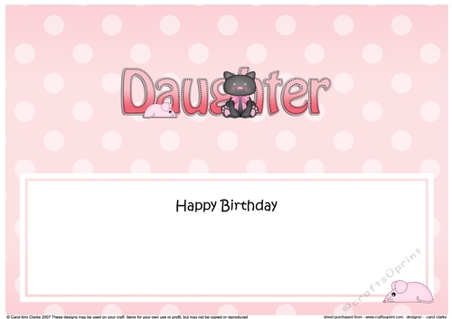 Large DL Happy Birthday DAUGHTER insert with Cute Cat
