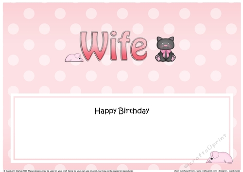 Large DL Happy Birthday WIFE insert with Cute Cat