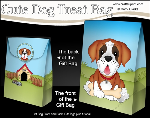 3D Gift Bag Mini Kit - Cute Little St Bernard Dog Tex