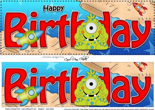 Large DL HAPPY BIRTHDAY 3D decoupage with Alien