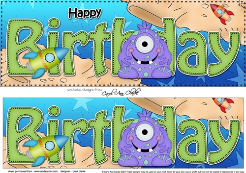 Large DL HAPPY BIRTHDAY 3D decoupage with Alien
