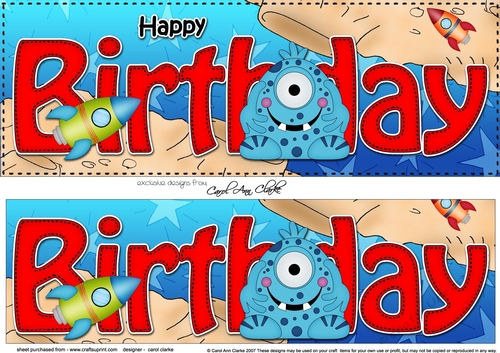 Large DL HAPPY BIRTHDAY 3D decoupage with Alien