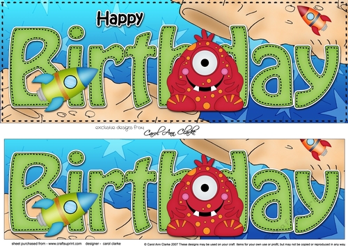 Large DL HAPPY BIRTHDAY 3D decoupage with Alien