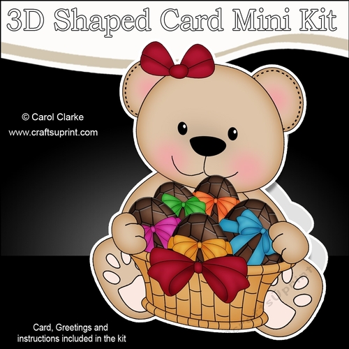 3D Shaped Card Mini Kit - Teddy Bear has a Basket of Easter Eggs