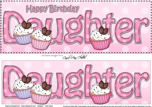 Large DL Happy Birthday DAUGHTER 3D decoupage with Cupcakes