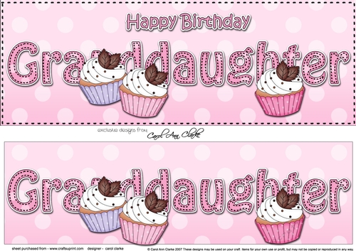 Large DL Happy Birthday GRANDDAUGHTER 3D decoupage with Cupcakes