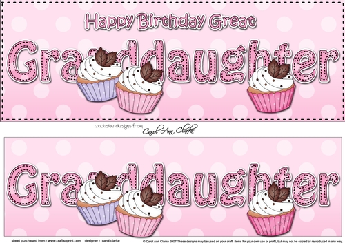 Large DL Happy Birthday GREAT GRANDDAUGHTER 3D decoupage with Cupcakes