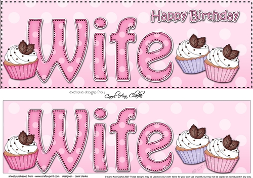 Large DL Happy Birthday WIFE 3D decoupage with Cupcakes