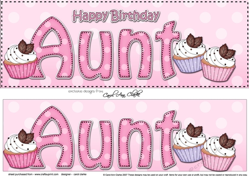 Large DL Happy Birthday AUNT 3D decoupage with Cupcakes