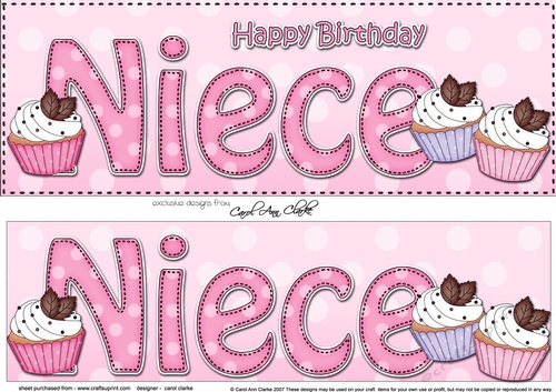 Large DL Happy Birthday NIECE 3D decoupage with Cupcakes