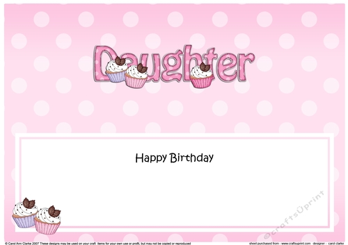Large DL Happy Birthday DAUGHTER insert with Cupcakes