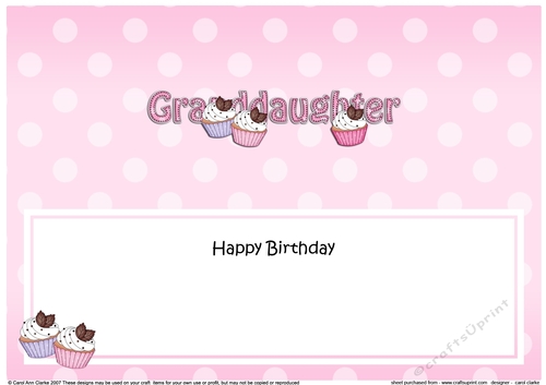Large DL Happy Birthday GRANDDAUGHTER insert with Cupcakes