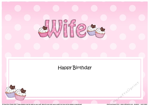 Large DL Happy Birthday WIFE insert with Cupcakes