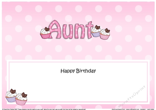 Large DL Happy Birthday AUNT insert with Cupcakes