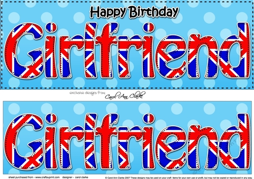 Large DL Happy Birthday GIRLFRIEND 3D decoupage UK Union Jack