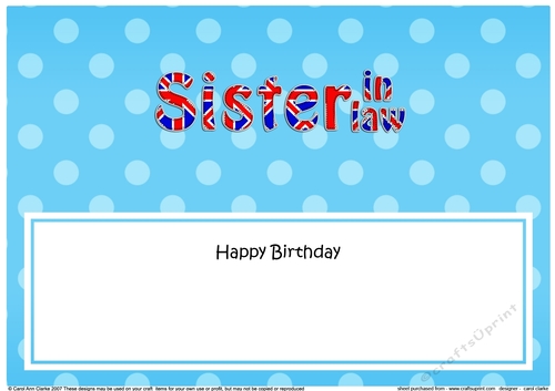 Large DL Happy Birthday SISTER IN LAW insert UK Union Jack