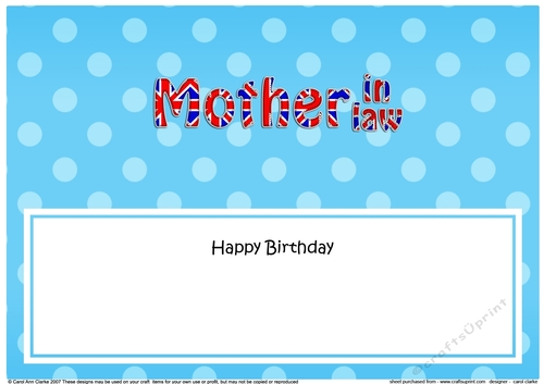 Large DL Happy Birthday MOTHER IN LAW insert UK Union Jack