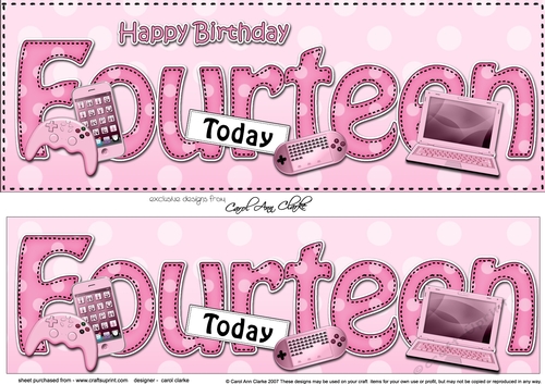 Large DL Happy Birthday FOURTEEN TODAY 3D decoupage