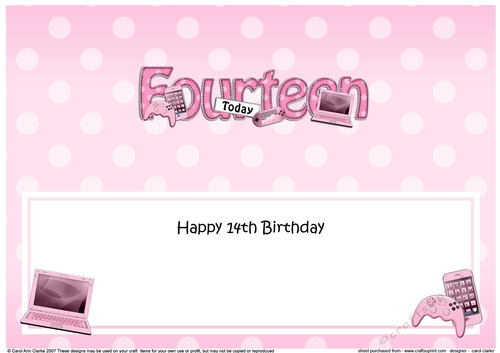 Large DL Happy Birthday FOURTEEN TODAY insert