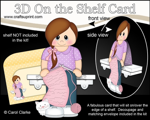 3D On the Shelf Card Kit - Teen Sadye is Knitting