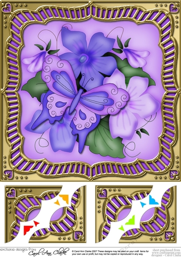 8 x 8 Flowers & Butterfly in a Gold Frame Scalloped Corner Topper  