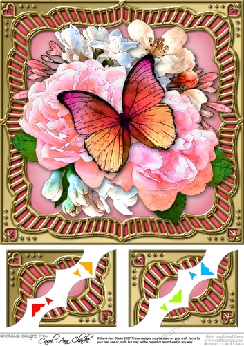 8 x 8 Flowers & Butterfly in a Gold Frame Scalloped Corner Topper  
