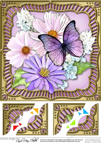 8 x 8 Flowers & Butterfly in a Gold Frame Scalloped Corner Topper  
