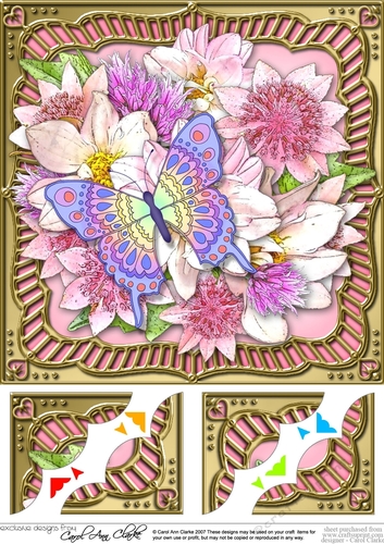 8 x 8 Flowers & Butterfly in a Gold Frame Scalloped Corner Topper  