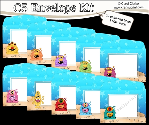 10 x C5 Cute Little Alien Monsters envelopes Kit 