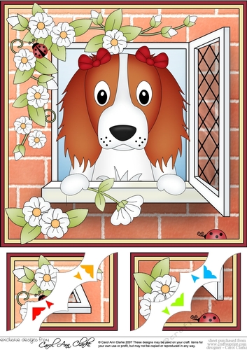 8 x 8 Scalloped Corner Topper - Through the Window - Springer Spaniel Dog