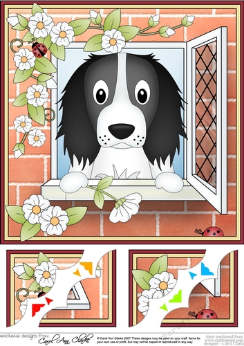 8 x 8 Scalloped Corner Topper - Through the Window - Springer Spaniel Dog