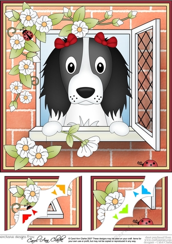 8 x 8 Scalloped Corner Topper - Through the Window - Springer Spaniel Dog