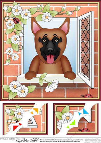 8 x 8 Scalloped Corner Topper - Through the Window - German Shepherd Dog