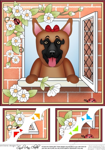 8 x 8 Scalloped Corner Topper - Through the Window - German Shepherd Dog