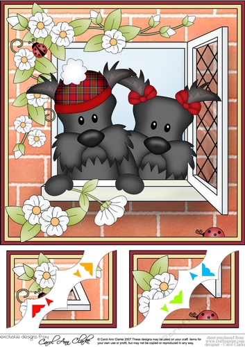 8 x 8 Scalloped Corner Topper - Through the Window - Scottie Dogs