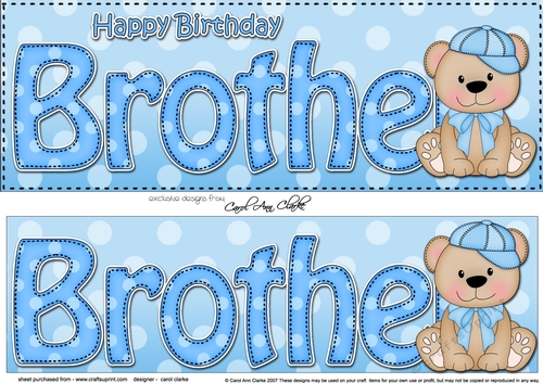 Large DL Happy Birthday BROTHER 3D decoupage with Austin Bear